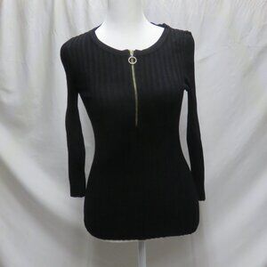 INC. 3/4 Sleeve with 1/4 Center Zipper Ribbed Sweater, Color Black
